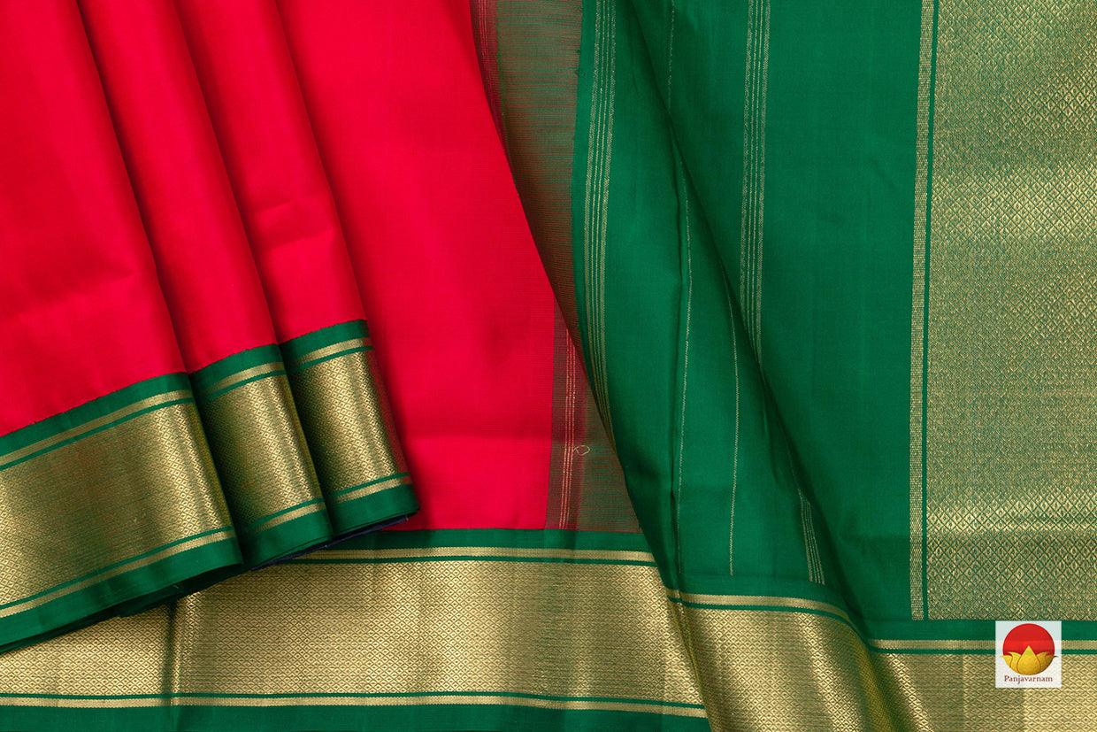 9 Yards Red Kanchipuram Silk Saree Handwoven Pure Silk Pure Zari For Festive Wear PV NYC 580 - Silk Sari - Panjavarnam