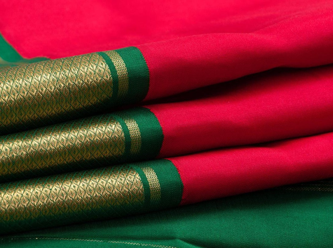 9 Yards Red Kanchipuram Silk Saree Handwoven Pure Silk Pure Zari For Festive Wear PV NYC 580 - Silk Sari - Panjavarnam PV NYC 580