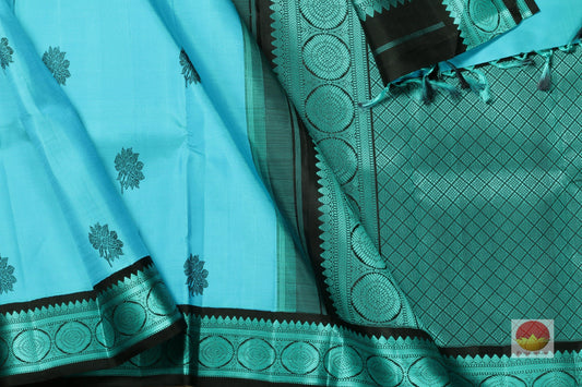 Ananda Blue and Black Handwoven Pure Silk Kanjivaram Saree - Silk Thread Work - PV 319 Archives - Silk Sari - Panjavarnam