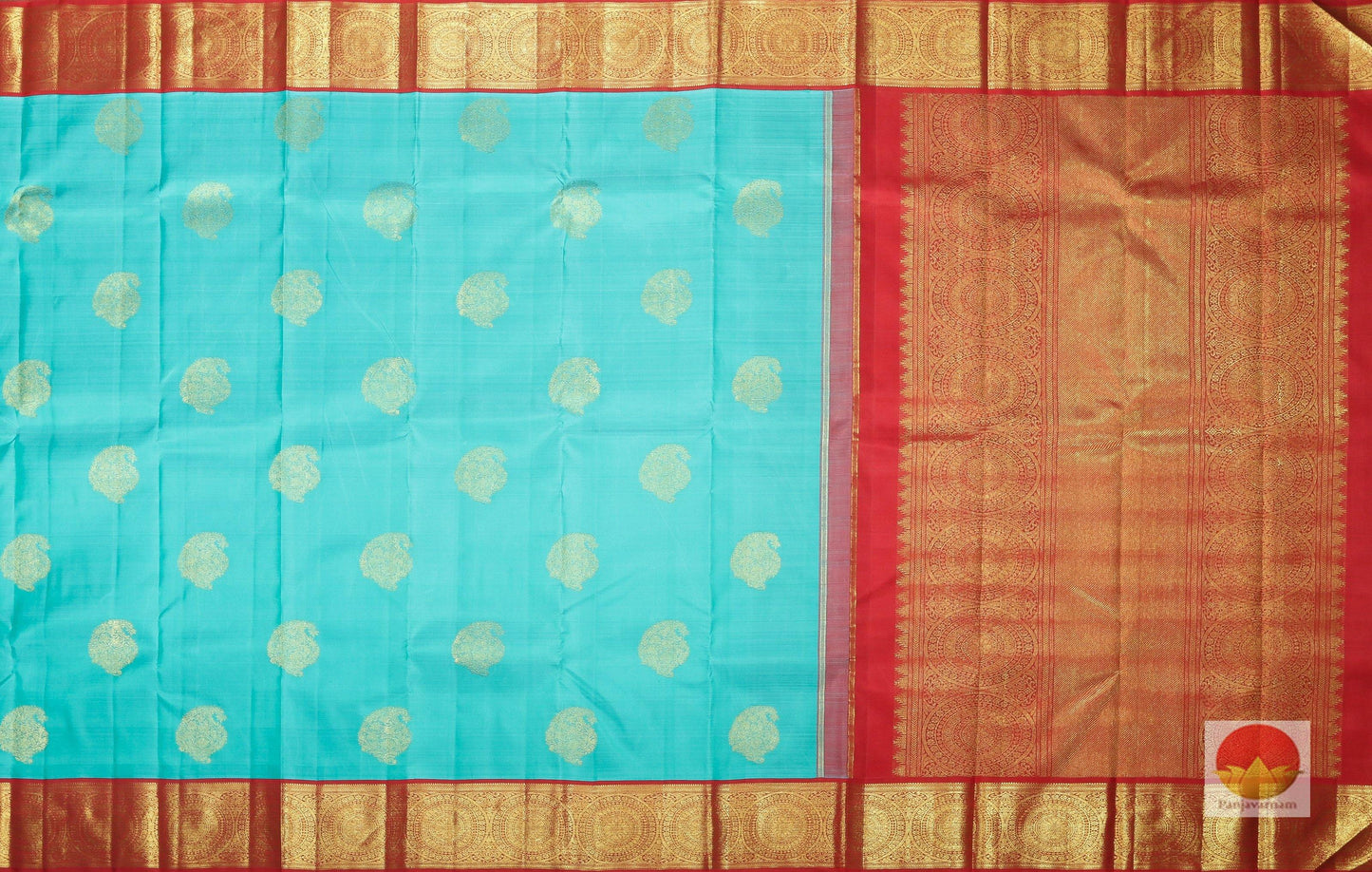 Ananda Blue and Red - Handwoven Kanjivaram Pure Silk Saree - Pure Zari - PVSM G42 Archives - Silk Sari - Panjavarnam
