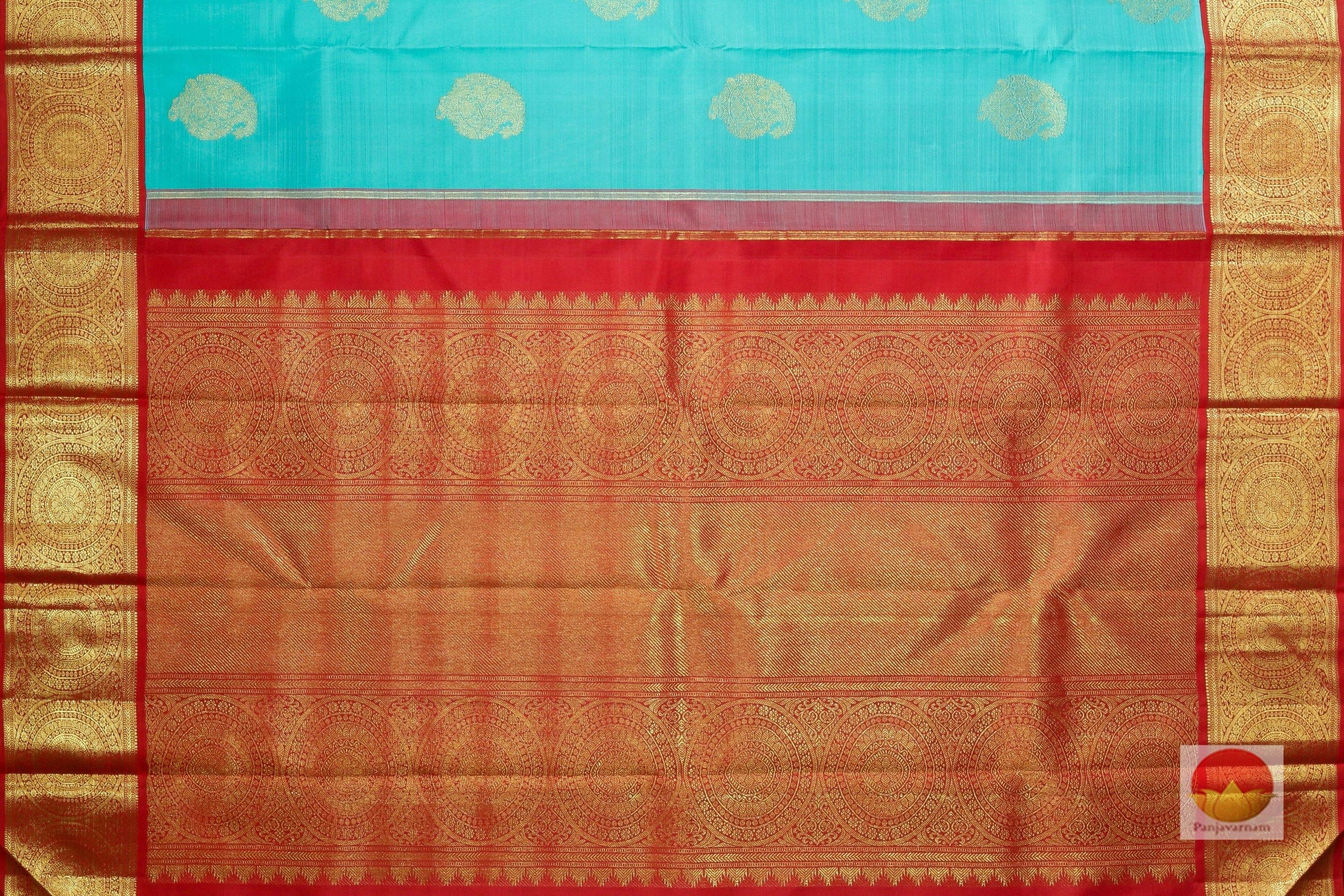 Ananda Blue and Red - Handwoven Kanjivaram Pure Silk Saree - Pure Zari - PVSM G42 Archives - Silk Sari - Panjavarnam