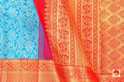 Ananda Blue And Red Kanchipuram Silk Saree Handwoven Pure Silk Pure Zari For Wedding Wear PV NYC 393 - Silk Sari - Panjavarnam PV NYC 393