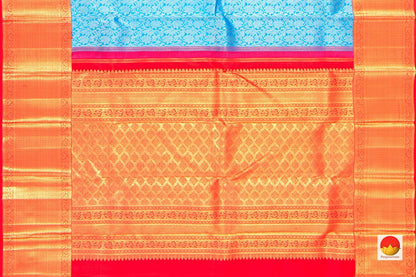 Ananda Blue And Red Kanchipuram Silk Saree Handwoven Pure Silk Pure Zari For Wedding Wear PV NYC 393 - Silk Sari - Panjavarnam PV NYC 393