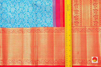 Ananda Blue And Red Kanchipuram Silk Saree Handwoven Pure Silk Pure Zari For Wedding Wear PV NYC 393 - Silk Sari - Panjavarnam PV NYC 393