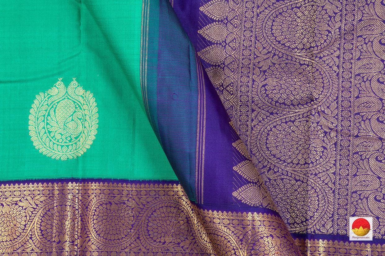 Aqua Green And Blue Kanchipuram Silk Saree Handwoven Pure Silk Pure Zari For Wedding WearPV NYC 210 - Silk Sari - Panjavarnam