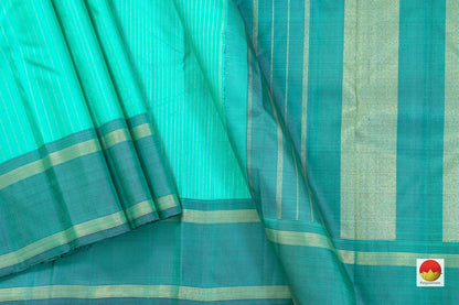 Aqua Green Kanchipuram Silk Saree Handwoven Pure Silk Pure Zari For Festive Wear PV SAR 033 - Silk Sari - Panjavarnam PV SAR 033