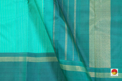 Aqua Green Kanchipuram Silk Saree Handwoven Pure Silk Pure Zari For Festive Wear PV SAR 033 - Silk Sari - Panjavarnam PV SAR 033