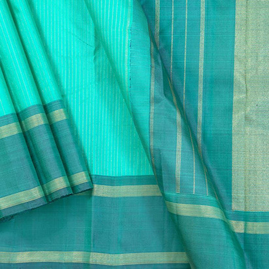 Aqua Green Kanchipuram Silk Saree Handwoven Pure Silk Pure Zari For Festive Wear PV SAR 033 - Silk Sari - Panjavarnam PV SAR 033