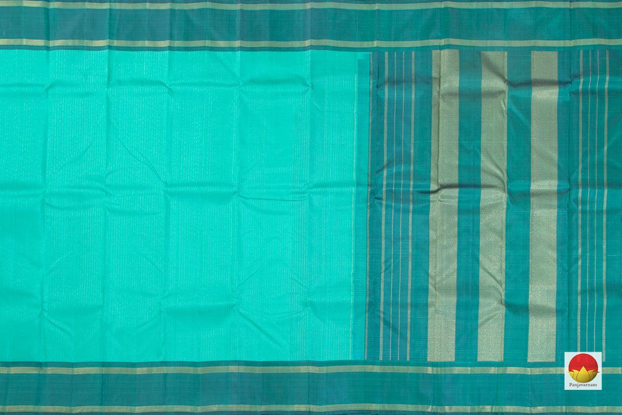 Aqua Green Kanchipuram Silk Saree Handwoven Pure Silk Pure Zari For Festive Wear PV SAR 033 - Silk Sari - Panjavarnam PV SAR 033