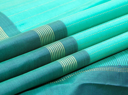 Aqua Green Kanchipuram Silk Saree Handwoven Pure Silk Pure Zari For Festive Wear PV SAR 033 - Silk Sari - Panjavarnam PV SAR 033