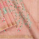Baby Pink Linen Saree With Embroidery And Gold Zari Border - PL 936 A