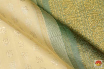 Beige and Green - Handwoven Pure Silk Kanjivaram Saree - Pure Zari - PV SVS 40 Archives - Silk Sari - Panjavarnam