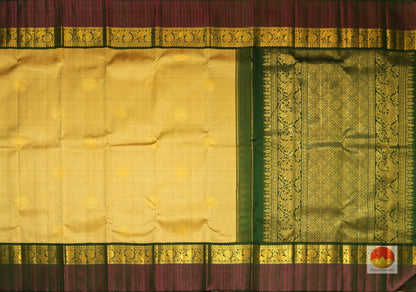 Beige and Green - Traditional Design - Pure Silk Kanjivaram - Pure Zari - PV 4789-1 Archives - Silk Sari - Panjavarnam