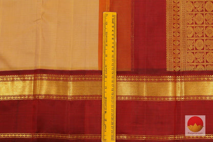 Beige & Maroon - Handwoven Kanjivaram Pure Silk Saree - Pure Zari - PV J 967 - Archives - Silk Sari - Panjavarnam