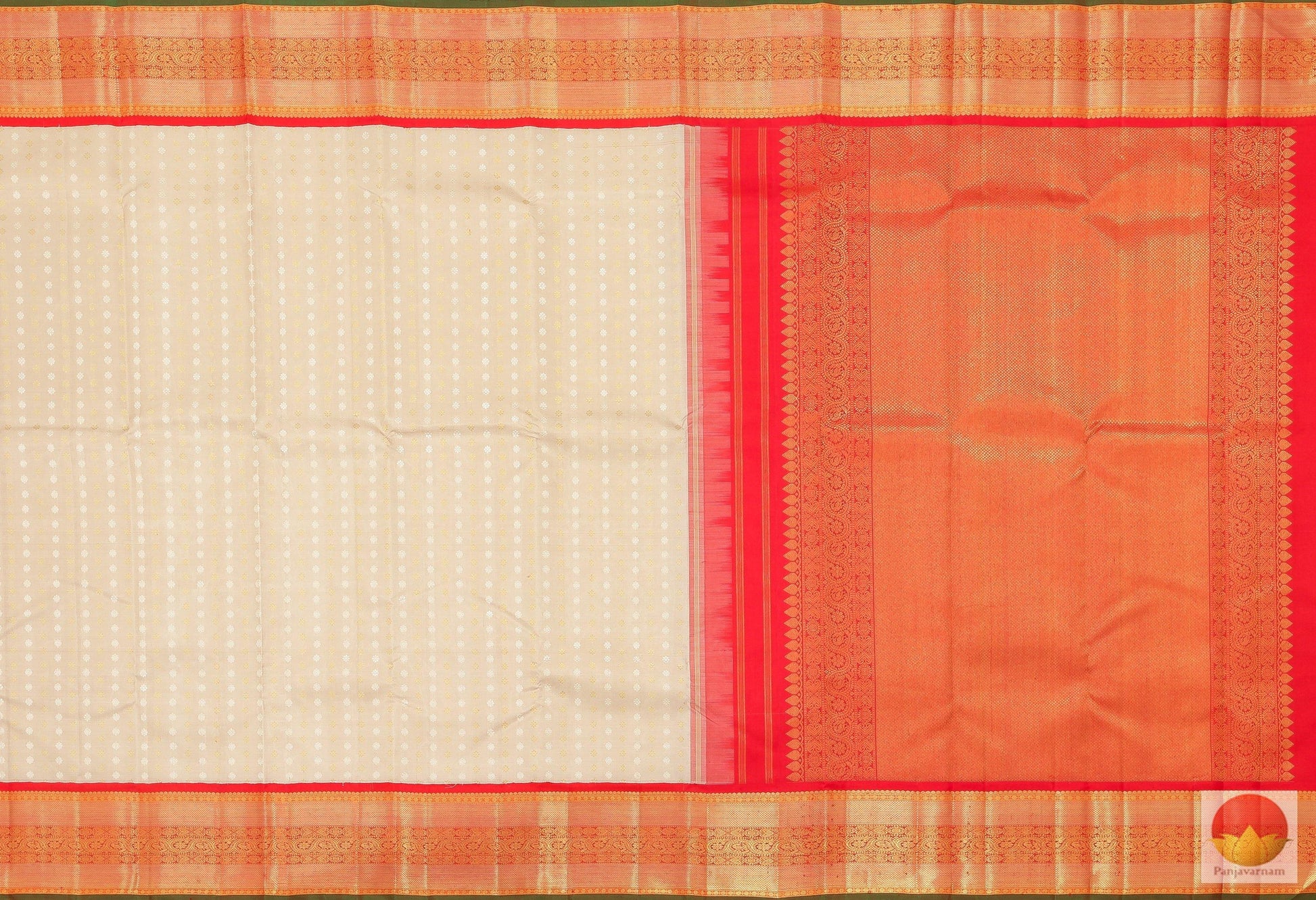 Beige & Orange - Handwoven Pure Silk Kanjivaram Saree - Pure Zari - PV 503 Archives - Silk Sari - Panjavarnam