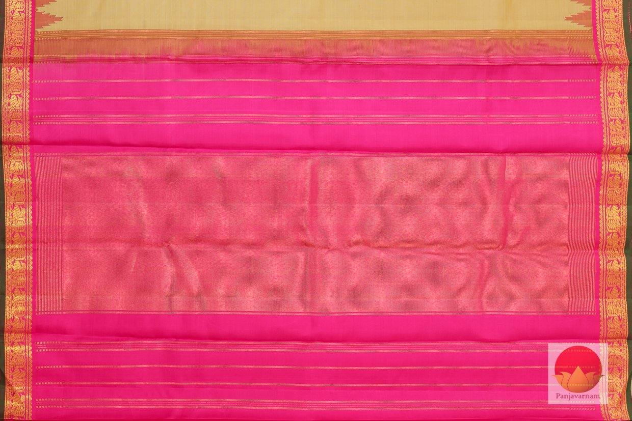 Beige and Pink - Handwoven Kanchipuram Silk Saree - Pure Zari - Temple Korvai Border - PV J 1082 - Archives - Silk Sari - Panjavarnam