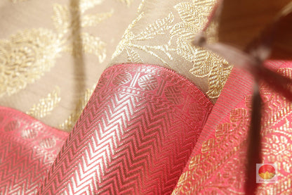 Beige and pink - Handwoven Pure Silk Kanjivaram Saree - Pure Zari - PV 326 Archives - Silk Sari - Panjavarnam
