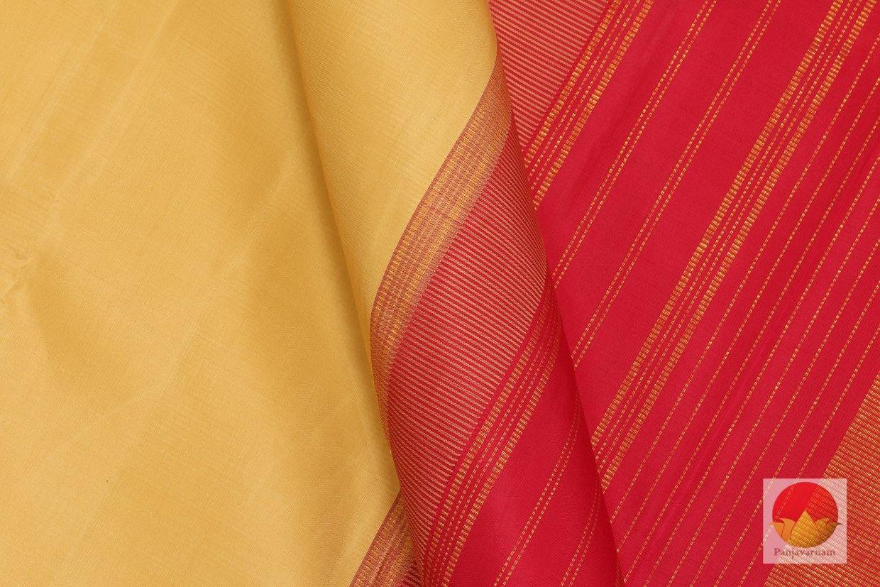 Beige & Red - Kanchipuram Silk Saree - Handwoven Pure Silk - Temple Korvai Border - Pure Zari - PV J 1159 - Archives - Silk Sari - Panjavarnam