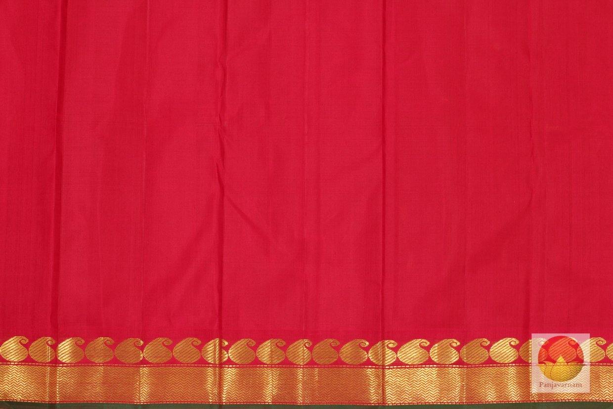Beige & Red - Kanchipuram Silk Saree - Handwoven Pure Silk - Temple Korvai Border - Pure Zari - PV J 1159 - Archives - Silk Sari - Panjavarnam