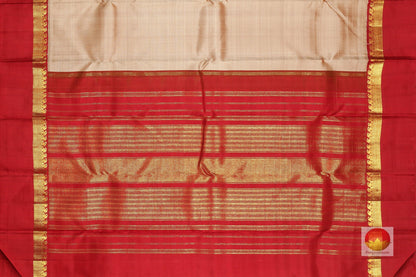 Beige and Red - Traditional Handwoven Pure Silk Kanjivaram Saree - Pure Zari - PV J7495 Archives - Silk Sari - Panjavarnam