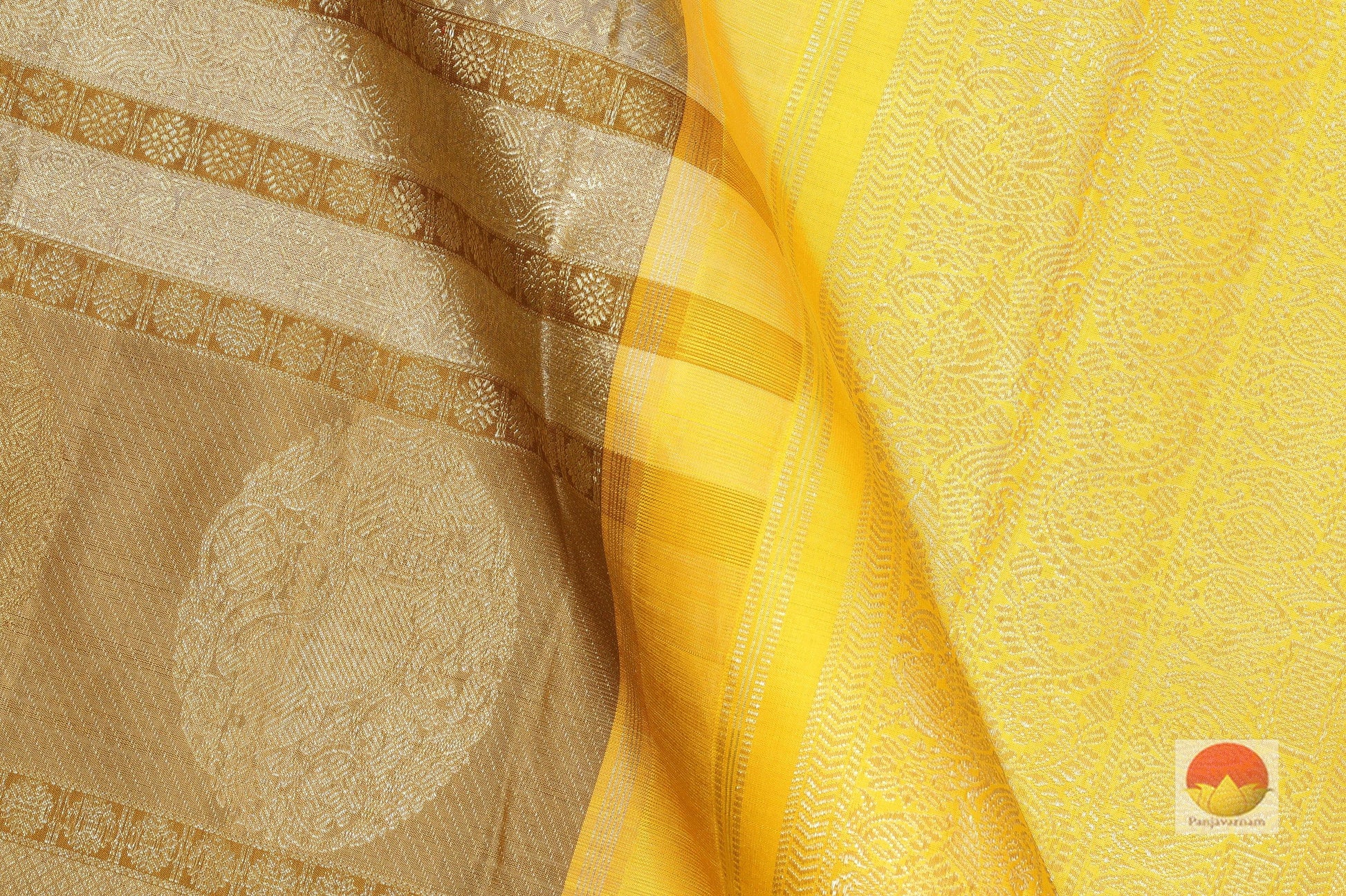 Beige and Yellow Handwoven Pure Silk Kanjivaram Saree - Pure Zari - PVVK 106948 Archives - Silk Sari - Panjavarnam