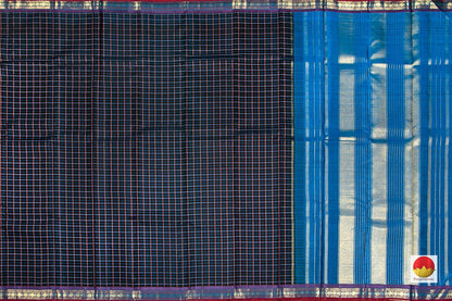 Black And Blue Checked Kanchipuram Silk Saree Handwoven Pure Silk Pure Zari PV NYC 273 - Silk Sari - Panjavarnam PV NYC 273