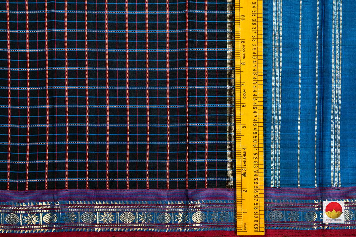 Black And Blue Checked Kanchipuram Silk Saree Handwoven Pure Silk Pure Zari PV NYC 273 - Silk Sari - Panjavarnam PV NYC 273