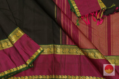 Black & Magenta - Handwoven Kanchipuram Silk Saree - Pure Zari - PV J 61 - Archives - Silk Sari - Panjavarnam