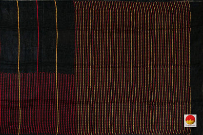 Black And Magenta Pure Linen Saree With Embroidery PL 1071 - Linen Sari - Panjavarnam