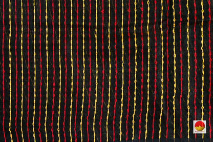 Black And Magenta Pure Linen Saree With Embroidery PL 1071 - Linen Sari - Panjavarnam