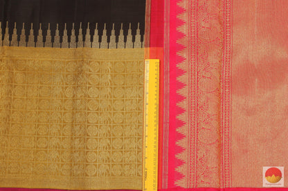 Black & Mustard - Temple Border - Handwoven Pure Silk Kanjivaram Saree - Pure Zari - PV G 1995 Archives - Silk Sari - Panjavarnam