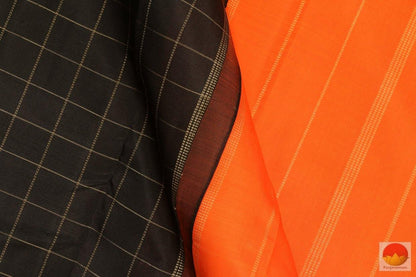 Black & Orange - Kanchipuram Silk Saree - Handwoven Pure Silk - Pure Zari - PV G 4212 Archives - Silk Sari - Panjavarnam
