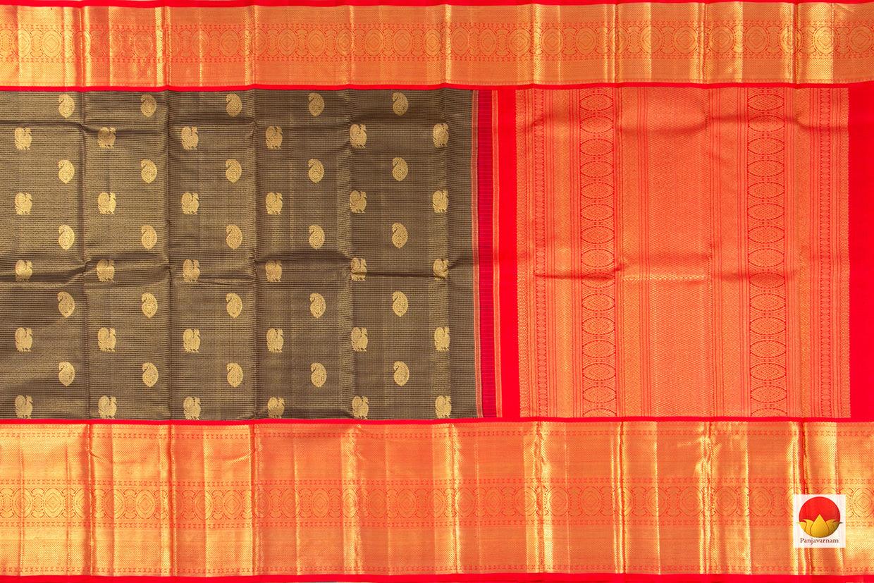 Black And Red Kanchipuram Silk Saree Handwoven Pure Silk Pure Zari For Baby Shower PV NYC 392 - Silk Sari - Panjavarnam