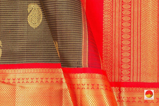 Black And Red Kanchipuram Silk Saree Handwoven Pure Silk Pure Zari For Baby Shower PV NYC 392 - Silk Sari - Panjavarnam PV NYC 392