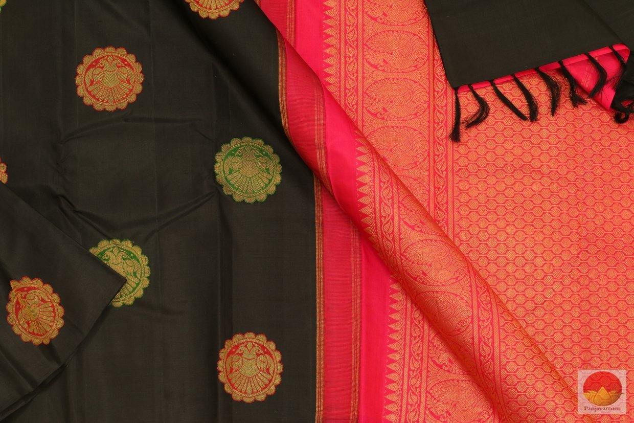 Black & Red - Kanchipuram Silk Saree - Handwoven Pure Silk - Pure Zari - PV G 4219 -Archives - Silk Sari - Panjavarnam
