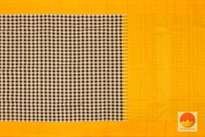 Black & White Checks - Yellow Contrast Border - Handwoven Kanchipuram Silk Saree - Pure Zari - PV J 511 - Archives - Silk Sari - Panjavarnam