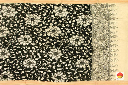 Black And White Handpainted Kalamkari Mangalgiri Dupatta PVD 1045 - Dupattas - Panjavarnam