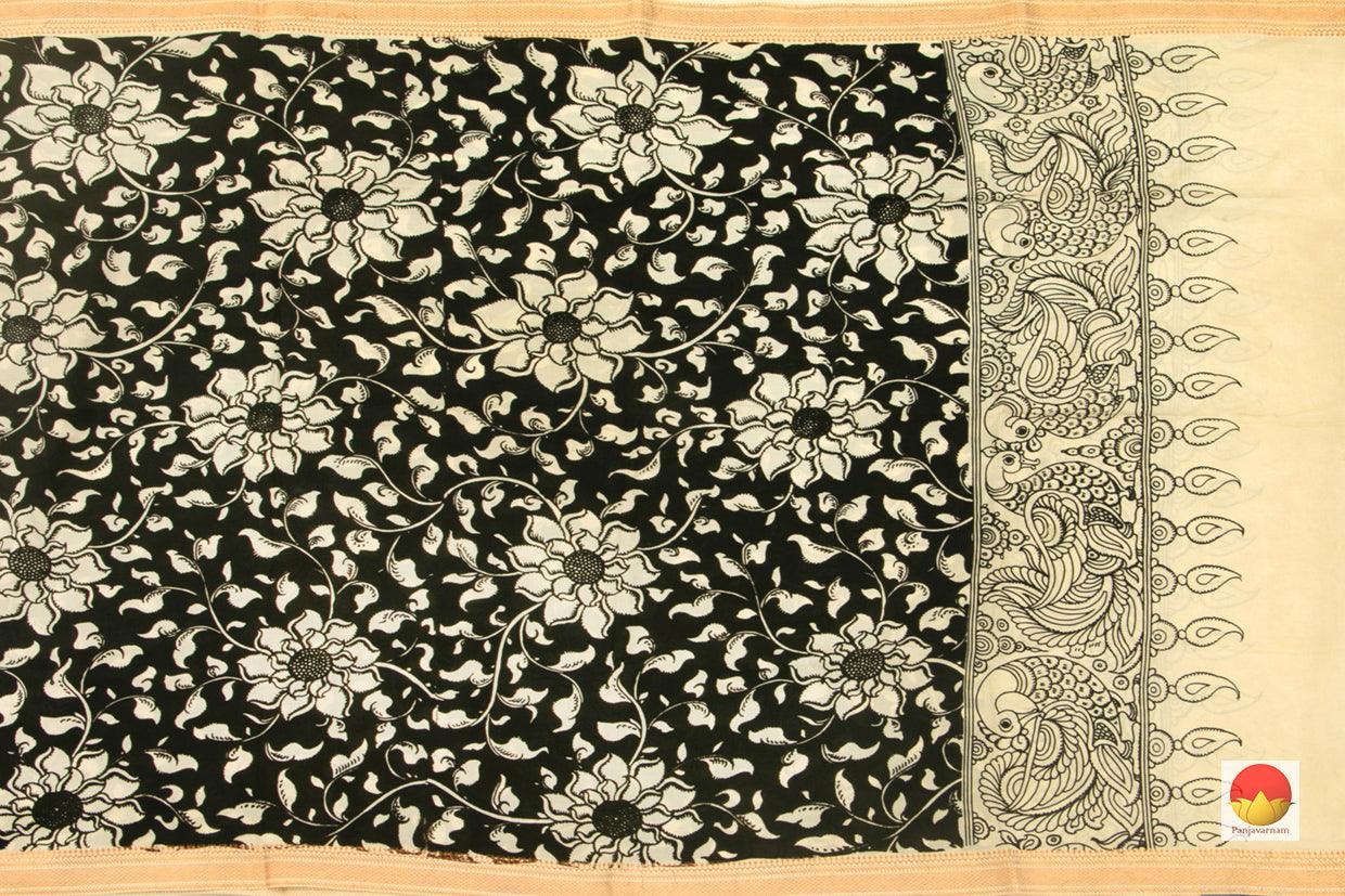 Black And White Handpainted Kalamkari Mangalgiri Dupatta PVD 1045 - Dupattas - Panjavarnam PVD 1045