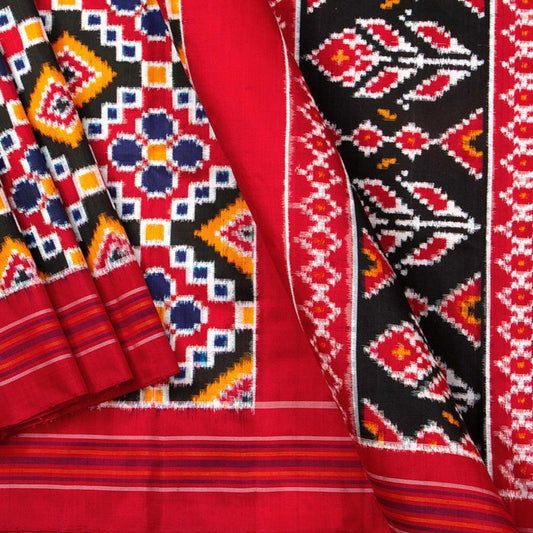 Black And Yellow Pochampally Silk Saree Double Ikkat Handwoven Pure Silk For Festive Wear PIK 296 - Apparel & Accessories - Panjavarnam PIK 296