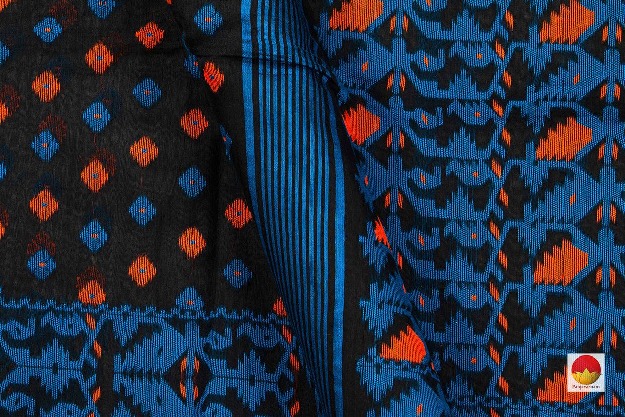 Black Dhakai Jamdani Mulmul Silk Saree Handwoven PV MJ 13 - Dhaka Jamdani - Panjavarnam