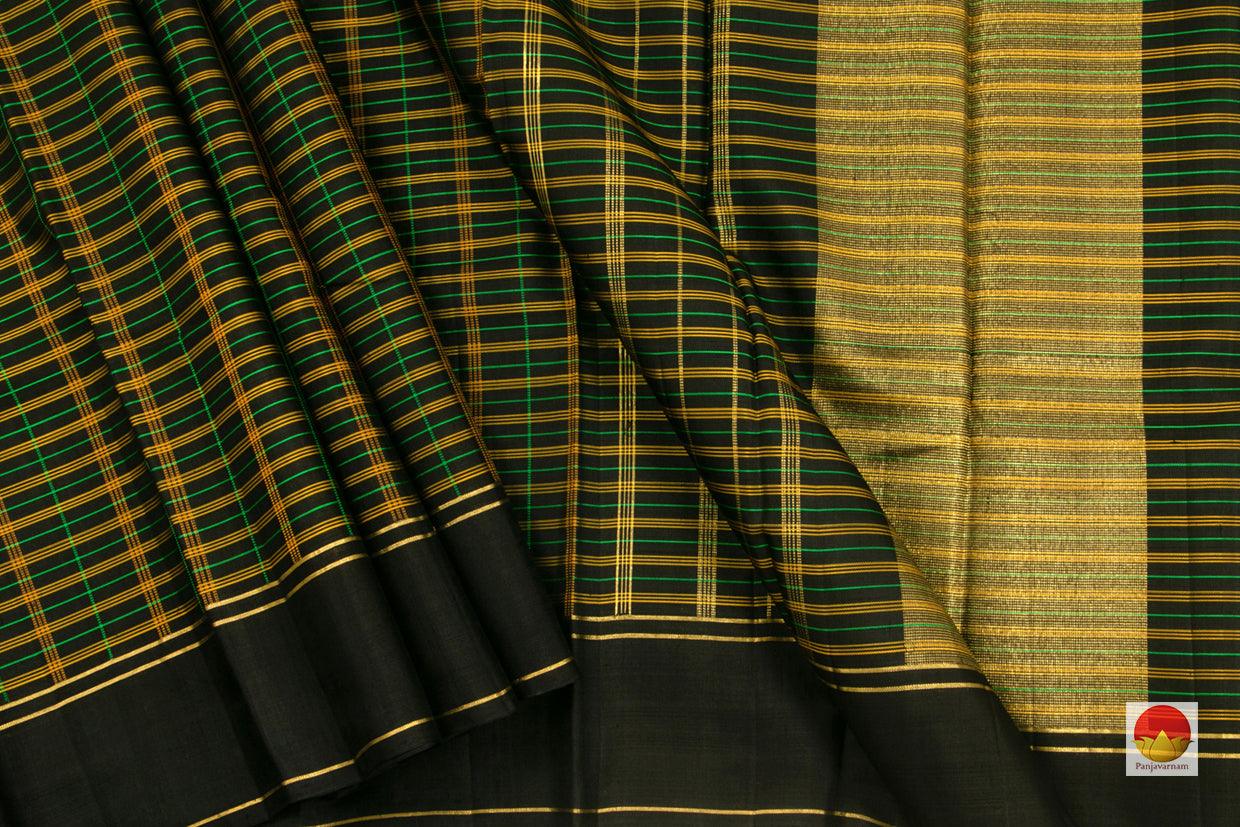 Black Kanchipuram Silk Saree Handwoven Pure Silk Pure Zari For Office Wear PV NYC 153 - Silk Sari - Panjavarnam