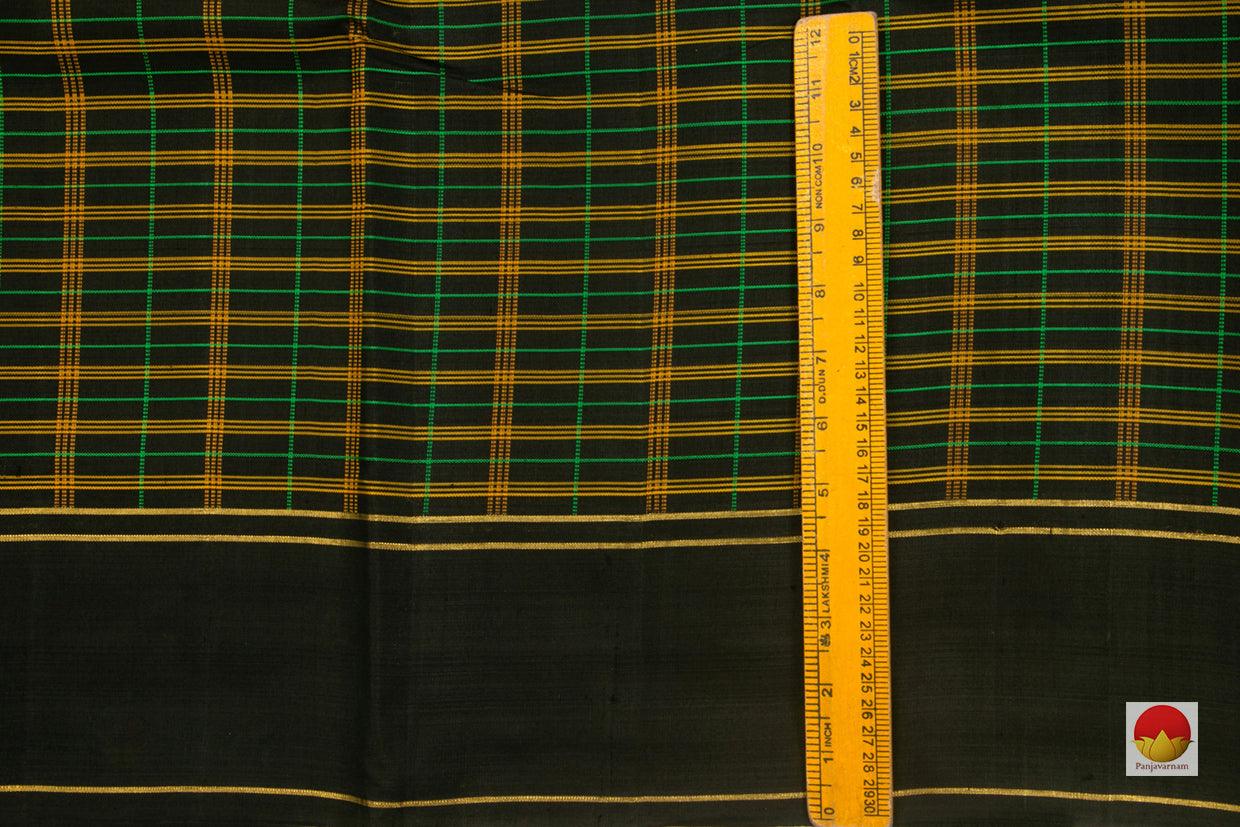 Black Kanchipuram Silk Saree Handwoven Pure Silk Pure Zari For Office Wear PV NYC 153 - Silk Sari - Panjavarnam