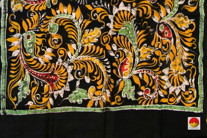 Black Pure Silk Batik Saree Handwoven Pure Silk PB 289 - Linen Sari - Panjavarnam
