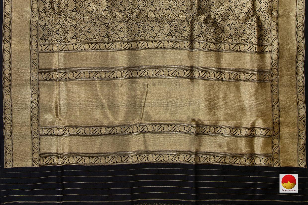 Black Tanchoi Banarasi Silk Saree Handwoven Pure Silk PB SN 104 - Banarasi Silk - Panjavarnam