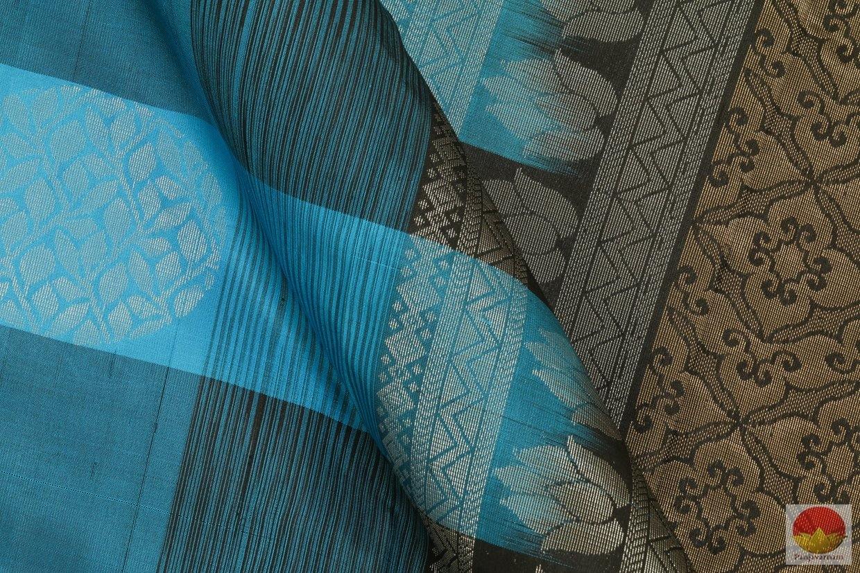 Blue & Black - Kanchipuram Silk Saree - Handwoven Pure Silk - Pure Zari - PV .G 4180 - Archives - Silk Sari - Panjavarnam