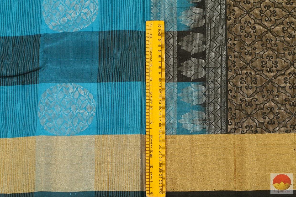 Blue & Black - Kanchipuram Silk Saree - Handwoven Pure Silk - Pure Zari - PV .G 4180 - Archives - Silk Sari - Panjavarnam