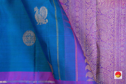 Blue And Magenta Kanchipuram Silk Saree Handwoven Pure Silk Pure Zari For Festive wear PV SAR 37 - Silk Sari - Panjavarnam