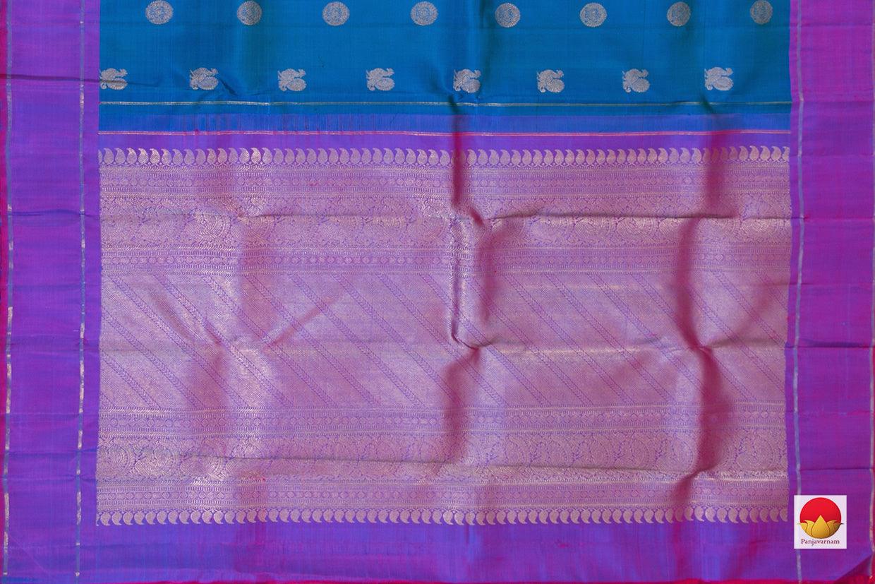 Blue And Magenta Kanchipuram Silk Saree Handwoven Pure Silk Pure Zari For Festive wear PV SAR 37 - Silk Sari - Panjavarnam