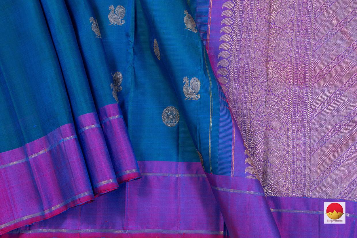 Blue And Magenta Kanchipuram Silk Saree Handwoven Pure Silk Pure Zari For Festive wear PV SAR 37 - Silk Sari - Panjavarnam PV SAR 37