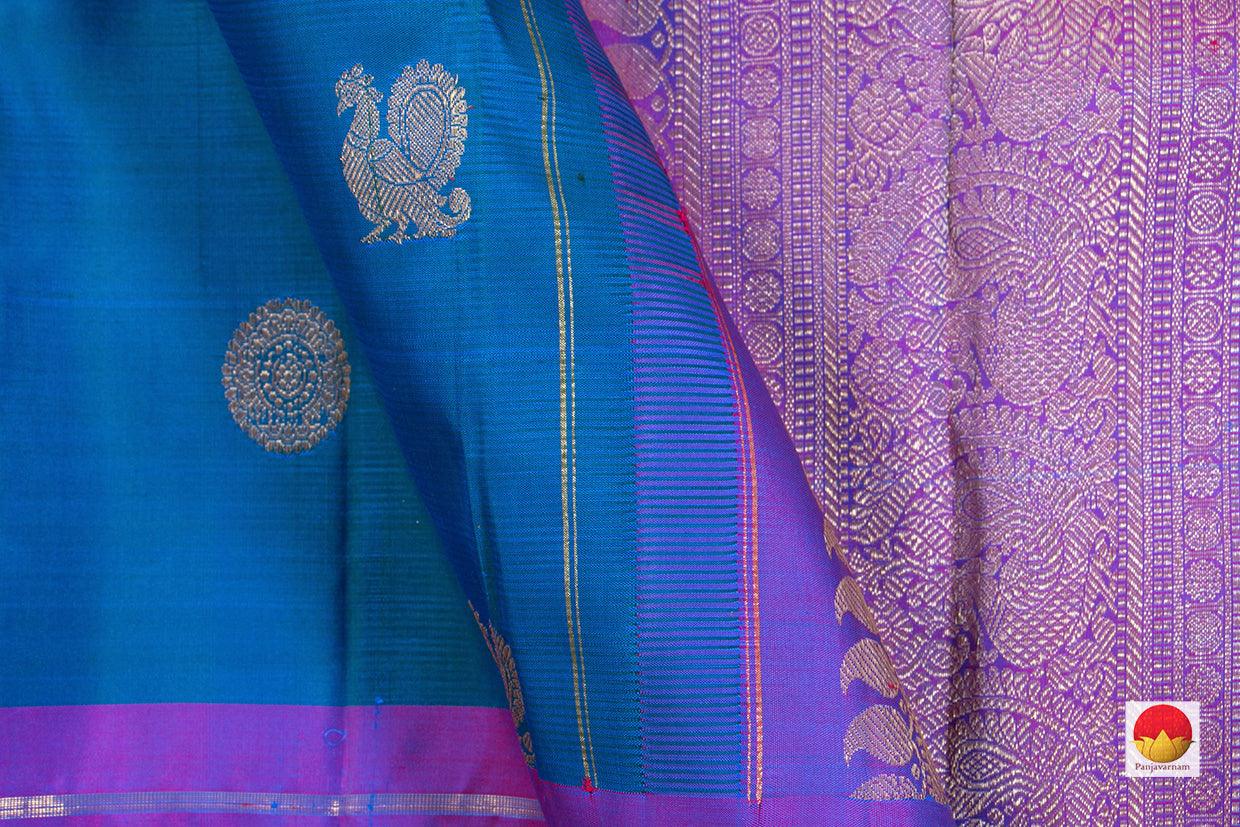 Blue And Magenta Kanchipuram Silk Saree Handwoven Pure Silk Pure Zari For Festive wear PV SAR 37 - Silk Sari - Panjavarnam PV SAR 37